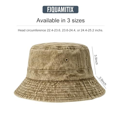 Fjquamitix Bucket Hat Washed Cotton Wide Brim Sun Hat Summer UV Protection Retro Vintage Fishing Hat Unisex for Outdoor Beach Travel (UK, Alpha, XL, Camel) — view 2