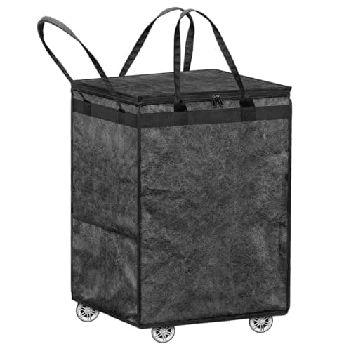 Rolling Tote Shopping Bags, Reusable Grocery Bag Collapsible Cart (Black)