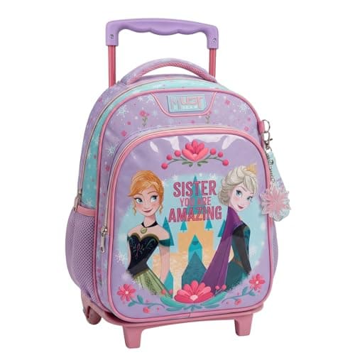 Disney Frozen Kindergarten Trolley Backpack with Wheels | Frozen Anna & Elsa ''Sister You are Amazing'' School Bag with 2 Compartments for Girls
