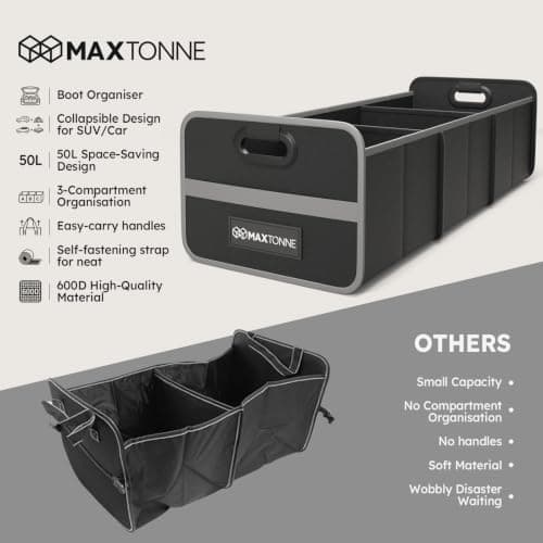 Maxtonne 50L Car Boot Organiser, 3-Comp with Securing Straps & Handles — view 5