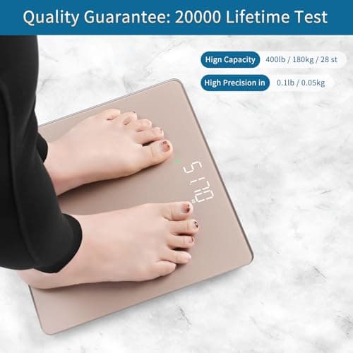 Homebuds Bathroom Scales for Body Weight, Precision 0.1lb by Our Professional Factory Since 2001, Weighing Scales Step-On and White LED for Easy to View, 3*AAA Included, 400lb/182kg, Rose Gold — view 3