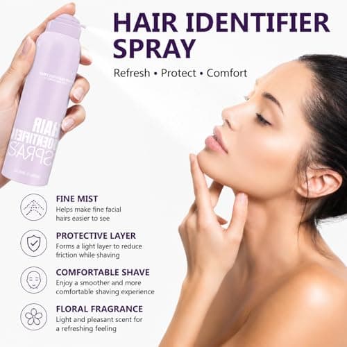 Floral Fragrance Facial Hair Identifier Spray Kit - Purple Dermaplaning Face Care Set, Fine Mist Shaving Aid, Moisturizing Cream Included, Smooth Soft Skin, Home And Travel Use — view 3