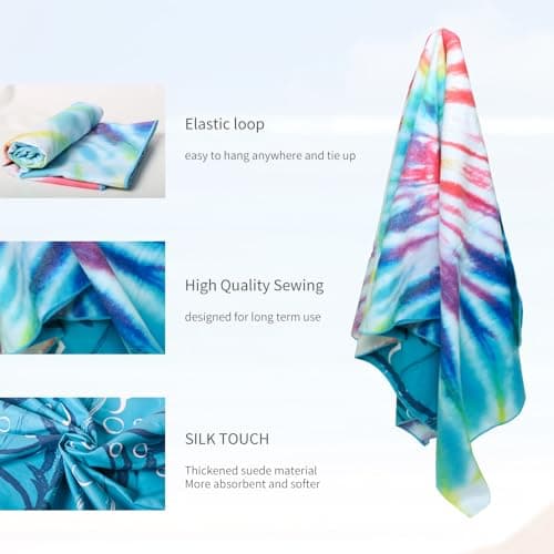 TMEOG Microfibre Beach Towels 180x80cm Extra Large Sand Free Beach Towel for Adults Compact Thin Travel Towel Women Men Lightweight Swim Pool Yoga Towel with Bag(Colorful Tie-Dye) — view 5