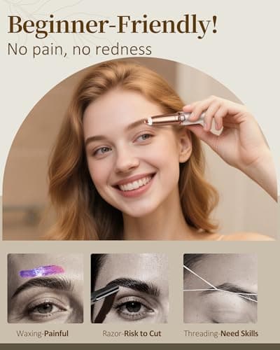 Rechargeable Eyebrow Trimmer for Women: Painless Eyebrow Razor/Facial Hair Remover with LED Light,Portable Electric Eyebrow Shaver with & 2 Heads (1+1) — view 3