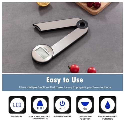 NUTRI FIT Foldable Digital Kitchen Scale, 5KG/11lbs, Silver-Black — view 2
