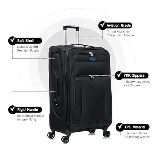 Aerostar Carry-on 20" Lightweight Soft Expandable Suitcase, Hand Luggage 4 Wheels & Combination Lock, 55x35x20cm | Accepted All Airlines easyjet, RyanAir, British Airways (Black, 32 litres) — view 2