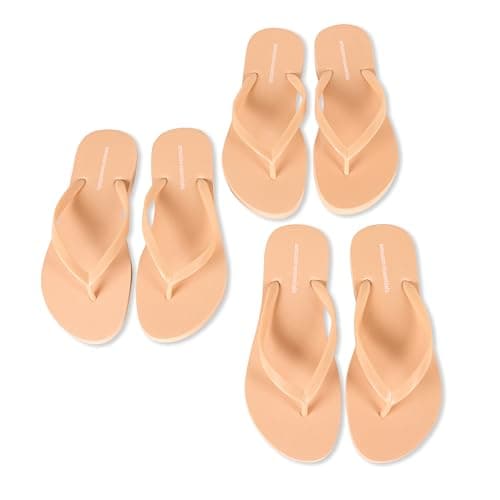 Amazon Essentials Women's Flip Flops, Pack of 3, Beige, 5.5 UK
