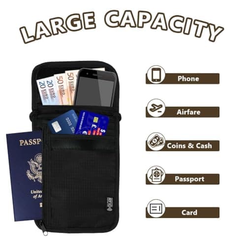 flintronic Travel Neck Wallet, Neck Pouches with RFID Blocking, Include RFID Blocking Card, Passport Holder Pouch, Travel Wallet for Men and Women, Keep Cash Cards Phone Safe — view 5