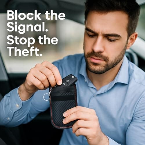 Faraday Pouch for Car Keys, Signal Blocking Case with RFID and Keyless Entry Protection, Carbon Fibre Style Key Fob Bag, Anti-Theft Security Holder to Help Prevent Relay Attacks from Wifi Bluetooth — view 2