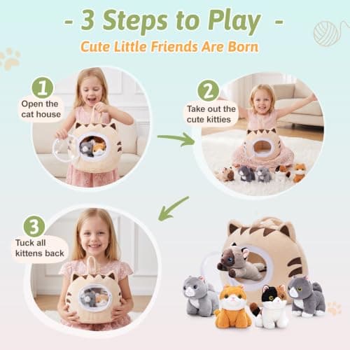 OUOZZZ Cat Plush Teddy Set, Cat Toys for Kids with Carrier Bag & Mat — view 6
