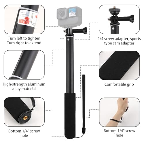 36"/92cm Extended Invisible Selfie Stick for GoPro Insta360 Action Cameras — view 5