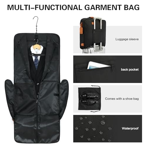 TONRUYN Suit Bag for Men Travel Garment Bags for Women 50'' Large Carry on Suit Carrier for Business Trip 2 in 1 Hanging Suitcase Luggage with Shoulder Strap fit 15.6 Inch Laptop, Black — view 5