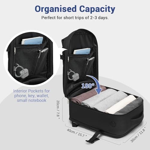 Kono for Ryanair Cabin Bags 40x30x20 40x20x25 Underseat Travel Backpack Carry on Hand Luggage Bag for Travelling Cabin Size Airplane Flight 15.6 Inch Laptop Rucksack for Men Women — view 4