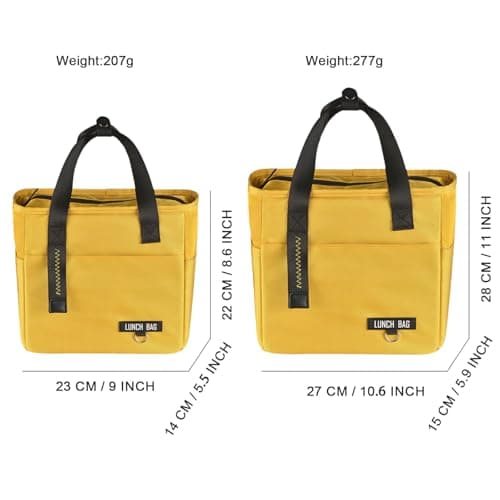 FAVORTALK Insulated Lunch Bag Portable Cool Bag for Adults Waterproof Cooled Bags with Handle for School Work Travel Camping Thermal Lunchbags for Boys Girls - Small Yellow — view 5