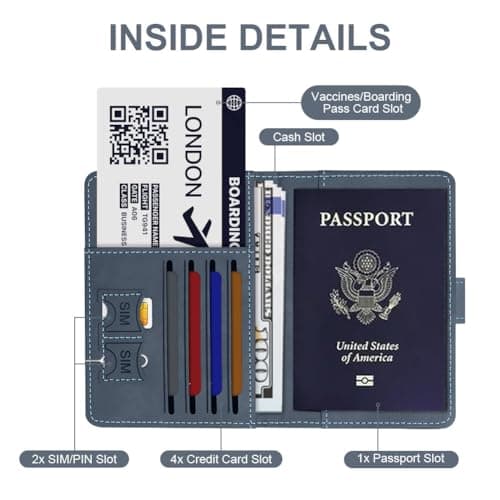 OFFCUP Passport Holder Cover, PU Leather Passport Cover and Luggage Tag Set with RFID Blocking Travel Wallet, Universal Travel Wallet Case Organiser for Money, Boarding Passes, Credit Cards Sea Blue — view 4