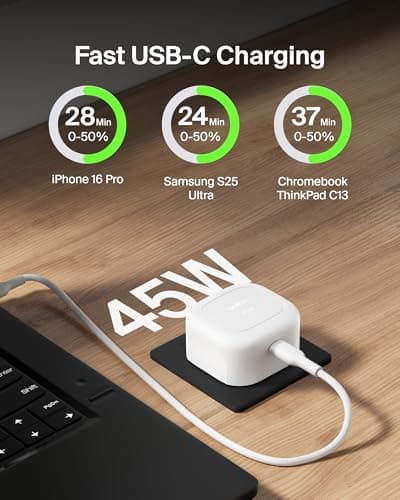 Belkin Compact Wall Charger 45W, USB-C Power Delivery Fast Charging for Apple iPhone 17, iPhone Air, iPhone 16 Serie, Samsung Galaxy S25, Google Pixel, iPad, AirPods & More - White — view 2