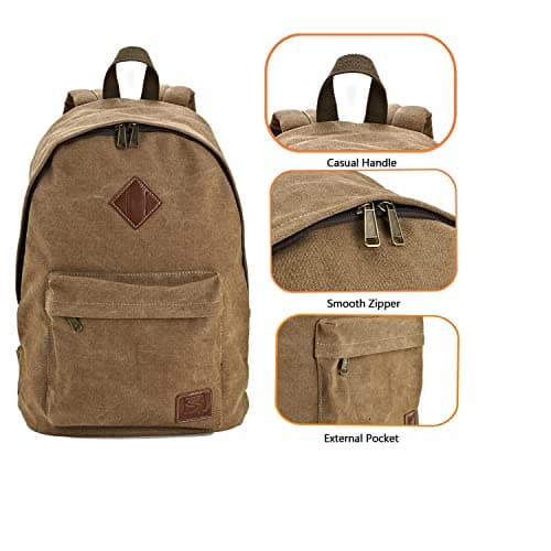 seemeroad Canvas Vintage Backpack Lightweight Travel Daypack Laptop Backpack College Student Rucksack for Men Women (Brown) — view 4