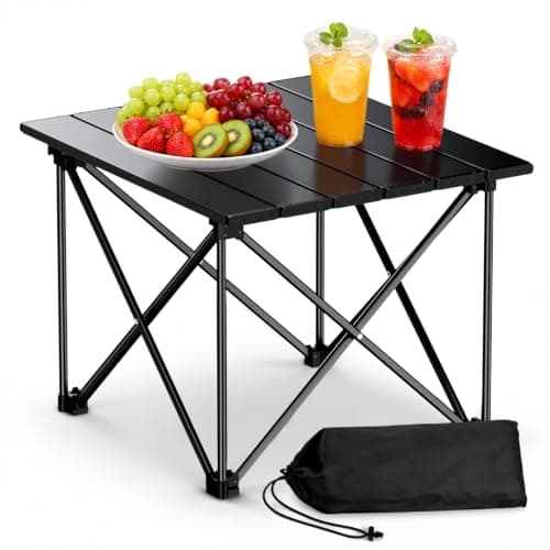Anbte Ultra-Light Small Camping Table, X-Frame & 4 Vertical Rods, Black