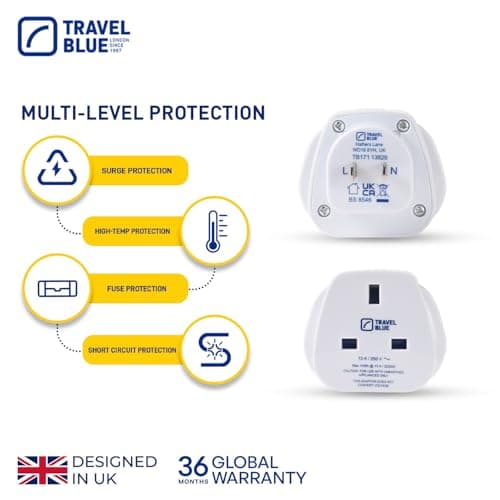 Travel Blue® UK to US Plug Adaptor | UK 3-Pin to US 2-Pin Plug Travel Adaptor Converter | Works in USA, Canada, Japan, China, Thailand & More | Compact & Lightweight - Pack of 1 — view 5