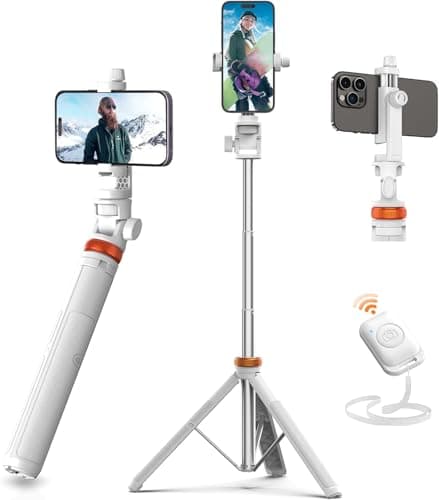62" Phone Tripod Stand with Bluetooth Remote, Extendable Selfie Stick & Travel Tripod for Smartphones