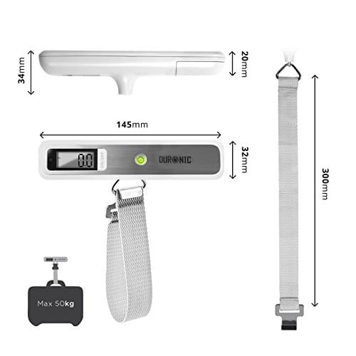 Duronic Digital Luggage Scales (white/silver) LS1019 | 50kg capacity | Weighs Suitcases and Bags | Overweight Warning Light | Compact & Portable | Strong Straps | For Air Travel | Battery Included — view 3