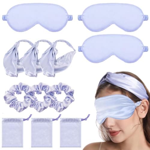 12pcs Purple Spa Sleepover Party Supplies Kit for Girls - 3 Hair Care Headbands, 3 Sleep Masks, 3 Satin Scrunchies, 3 Storage Pouches - Premium Spa & Travel Essentials for Sleepovers, Parties, Daily