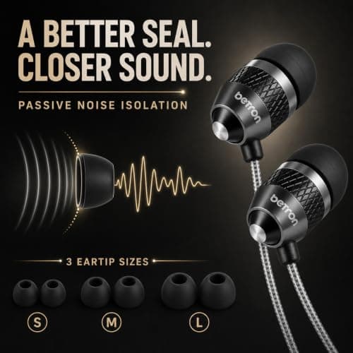 Betron B25 Earphones, In-Ear Wired Headphones, Black — view 4
