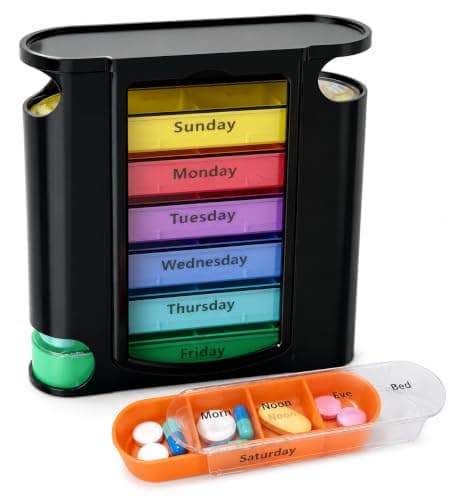 Weekly Stackable Pill Organizer 7 Day Pill Box 4 Times a Day, Colour Coded