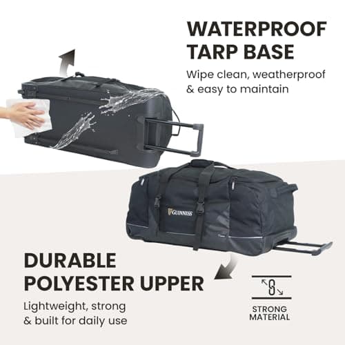 Guinness Extra-Large Wheeled Holdall 80cm – Travel Duffel Bag with 3 Wheels & Telescopic Handle | Spacious Luggage for Travel, Sports, Camping & Road Trips | Official Guinness Design — view 3