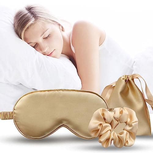 3 Pcs Silk Sleep Masks Set Sleeping Eye Mask with Hair Scrunchie and Travel Pouch Silk Sleep Eye Cover for Girls Ladies — view 2