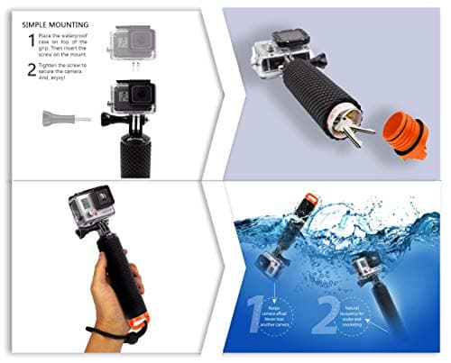 Waterproof Floating Hand Grip Compatible with GoPro Hero 13 12 11 10 9 8 7 6 5 4 3+ 2 1 Session Black Silver Handler & Handle Mount Accessories Kit for Water Sport and Action Cameras (Orange) — view 6
