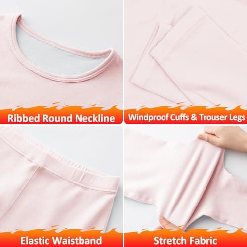 Hoseay Kids Thermal Underwear Sets Boys Girls Warm Base Layer 13, Pink — view 3