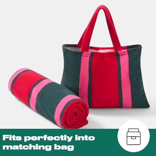 OHS Sun Lounger Towel with Pockets, Soft Absorbent Summer Holiday Essentials Stripe Beach Towels for Adults Lightweight Quick Dry Large Microfibre Beach Towel, Green/Red - 75 x 215cm — view 4
