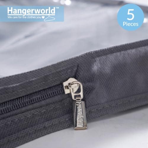 HANGERWORLD Pack of 5 Grey Breathable Cashmere Jumper Clothing Storage Pouch Bag with Clear Front — view 5