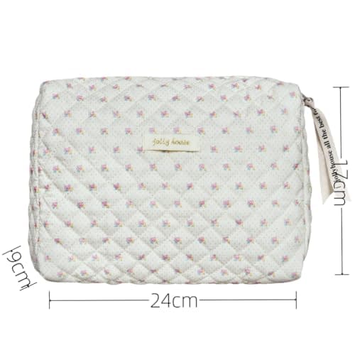 Aucuu Cotton Makeup Bag, Portable Travel Cosmetic Bag, Large Capacity Floral Toiletry Bags, Quilted Wash Bags Organizer for Women Girls — view 2