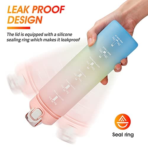 YC Kitchen Water Bottle with Time Marker - 1L Water Bottles with Straw, air up water bottle Leakproof & BPA Free Sports Water Bottle with Carry Strap for Fitness,Gym,and Outdoor Sports — view 4