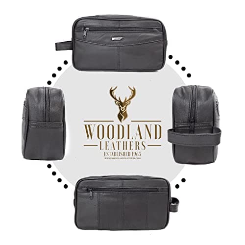 Men's Genuine Leather Toiletry Bag Travel Toiletry Bag Shaving Bag Cosmetic Organizer Gift for Men Women One Black Zipper — view 2