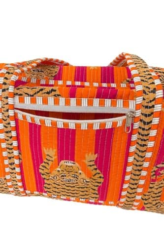 Tiger Print Orange Quilted Cotton Duffel Bag for Women – Spacious Travel, Gym & Weekend Bag with Strong Straps and Lightweight Design — view 6