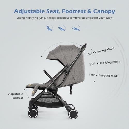 Hello-5ive Baby Stroller, Lightweight Compact Foldable Baby Pushchair with Rain Cover, Mosquito Net, Five-Point Harness, Adjustable Seat, Travel Buggy Pram from Birth 0-3 Years (Dark Grey) — view 4