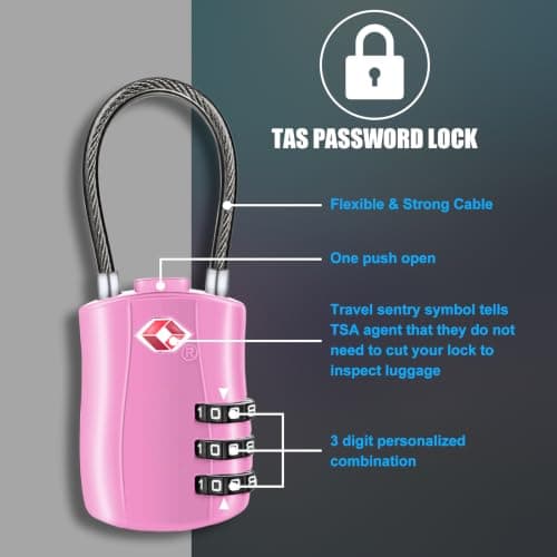 Diyife TSA Approved Luggage Locks with Flexible Steel Cable, Easy to Set up — view 5