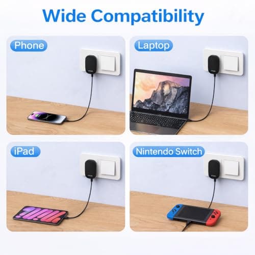 Ultra Slim 30W USB-C PD & USB QC 3.0 Fast Charger, Foldable UK Plug, Dual Port USB-C & USB-A Compact Travel Charger for USB-C Smartphones, Tablets & USB-Powered Devices (Black) — view 6