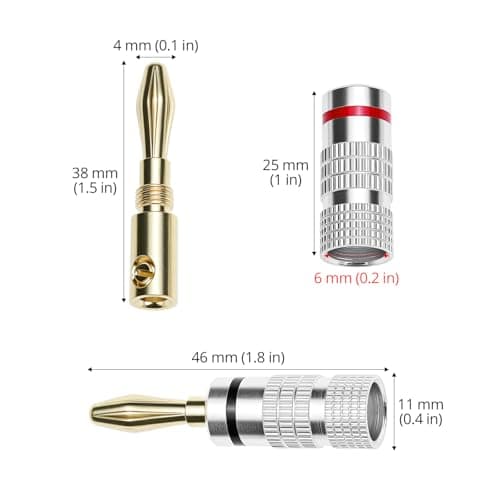 QWORK® 8 Pack 4mm Banana Plugs, Gold Plated Copper Speaker Connectors with Aluminum Shell for Home Cinema, Amplifier & Receiver — view 6