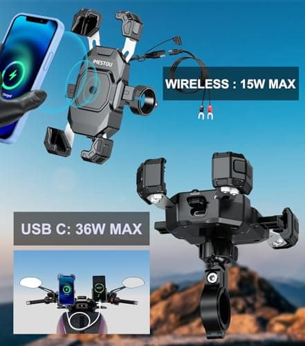 iMESTOU Motorcycle Wireless USB-C Charger Phone Mount — view 2