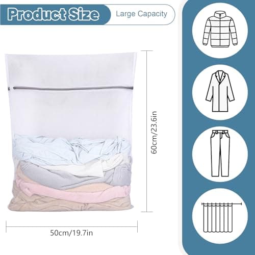 2 Pack XL Large Mesh Laundry Bags with Zips, 50 x 60 CM, White — view 2