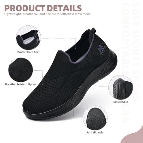 Women's Slip-On Walking Shoes Mesh Breathable Lightweight Casual Sneakers for Daily Gym Running Training Shoes (Black, Adult, Women, 5.5, Numeric, UK Footwear Size System, Medium) — view 4