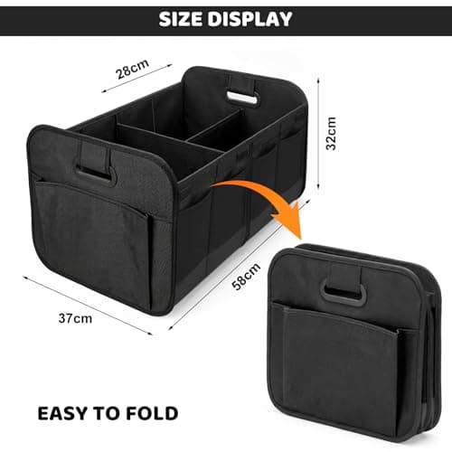 Car Boot Organiser - Foldable Car Boot Bag Car Trunk Organizer Storage Collapsible Trunk Organizer for most Cars, Waterproof Multi-Compartment Collapsible with Reinforced Base, Strong Handles(Black) — view 2