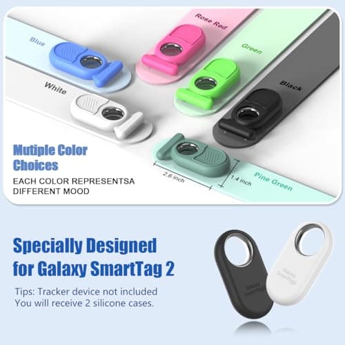 [2Pcs] for Galaxy SmartTag2 Case with Invisible Pin, Full Protective Anti-Slip Soft Silicone Case for Samsung Galaxy Smart Tag 2 for Kids Pet Clothing Backpack Luggage (Turquoise + Rose Red) — view 2