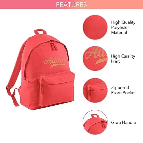Print Maniacs Personalised Large 18L Kids Travel Backpack Junior Shoulder Collage Rucksack School Lunch Swimming P.E Laptop Book Bag Baseball (Coral) — view 3