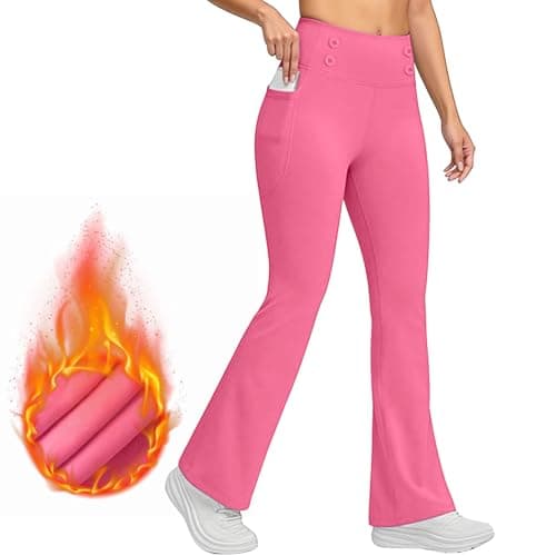 Ladies Fleece Lined Leggings Womens Fleece Lined Leggings UK High Waisted Thermal Flared Legging Casual Soft Stretchy Pants Thick Plush Trousers Fashion Winter Warm Solid Bottoms Hot Pink M — view 2