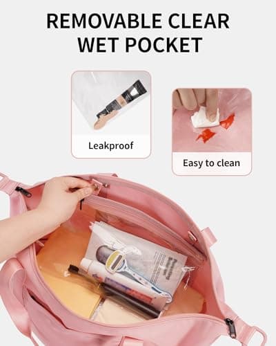 ECOHUB Ryanair Cabin Bags 40x30x20, 24L Underseat Hand Luggage Bag, Foldable Carry On Bag with Removable Wet Pocket, Water-Resistant Overnight Hospital Weekend Bag for Women, Pink (Patent Pending) — view 3